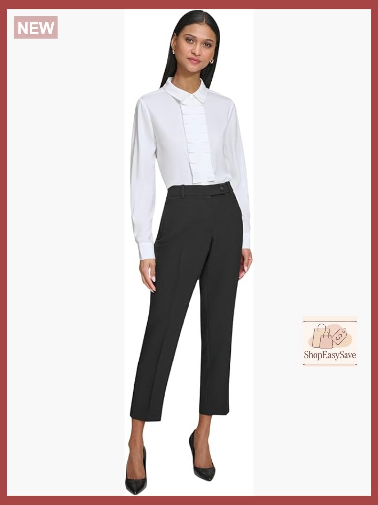 Straight Leg Belted Suit Pants Mid Rise Relaxed Fit Work Trousers Stretch